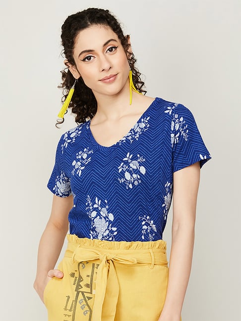 Colour Me by Melange Blue Floral Print T-Shirt