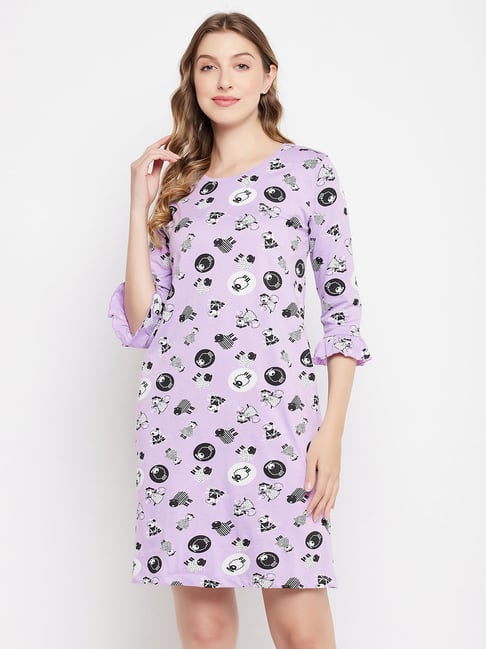 Clovia Light Purple Printed Short Nighty-picture-27