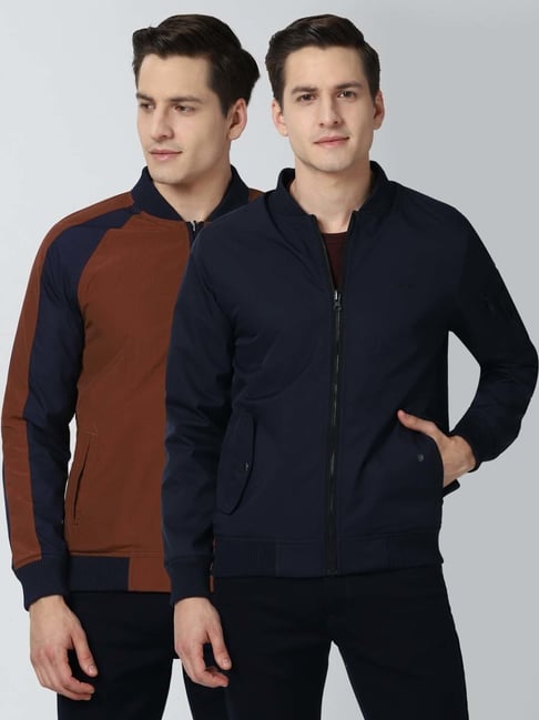 Peter England Casuals Navy Regular Fit Colour Block Reversible Jacket-picture-28