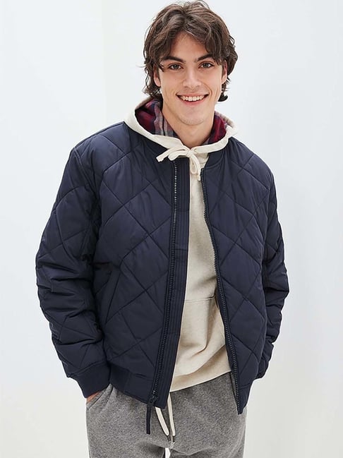 Buy American Eagle Outfitters Blue Regular Fit Quilted Bomber