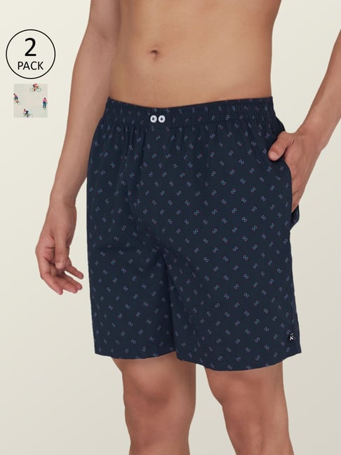 XYXX White & Blue Cotton Relaxed Fit Printed Boxers - Pack Of 2-picture-13