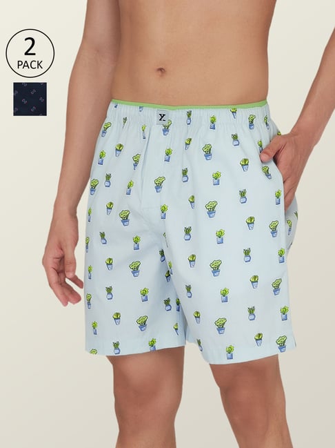 XYXX Sky Blue & Navy Cotton Relaxed Fit Printed Boxers - Pack Of 2-picture-16