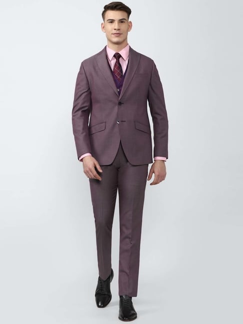 Peter England Elite Purple Slim Fit Three Piece Suit