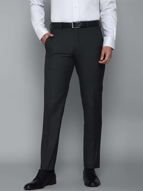 Buy Louis Philippe Black Slim Fit Flat Front Trousers for Mens Online   Tata CLiQ