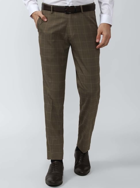 Buy Turtle Men Green Checked Narrow Fit Trousers at Amazon.in