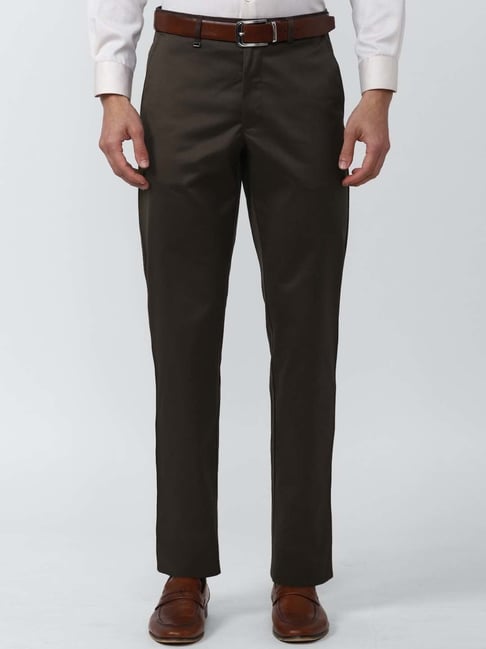 Buy WES Formals Solid Dark Brown Slim Tapered Fit Trousers from Westside