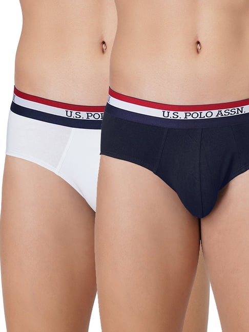 U S Polo Assn U.S. Polo Assn. Navy & White Cotton Regular Fit Briefs - Pack Of 2