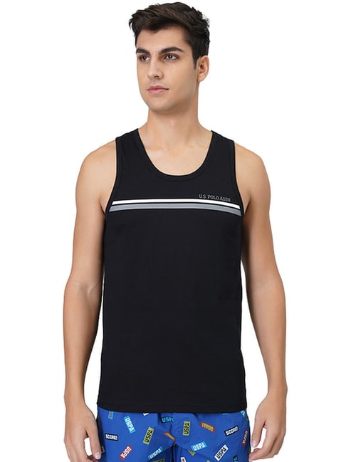 U S Polo Assn U.S. Polo Assn. Black Cotton Regular Fit Striped Vest