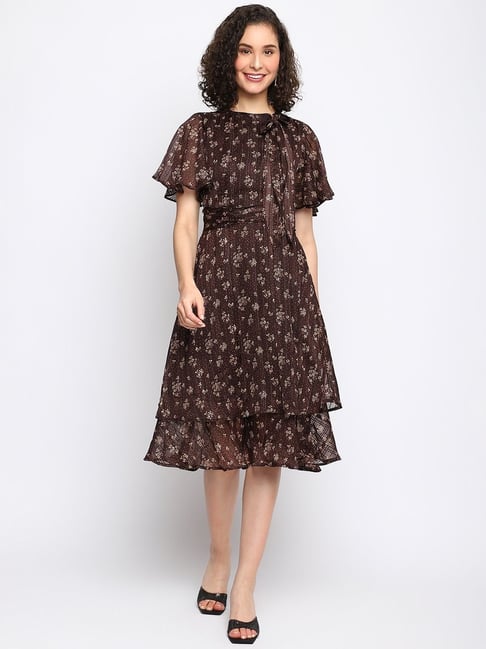 Latin Quarters Brown Printed A-Line Dress Price in India