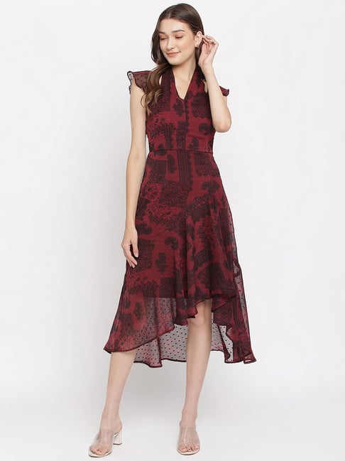 Latin Quarters Maroon Printed Assymetric DressLatin QuartersClothing