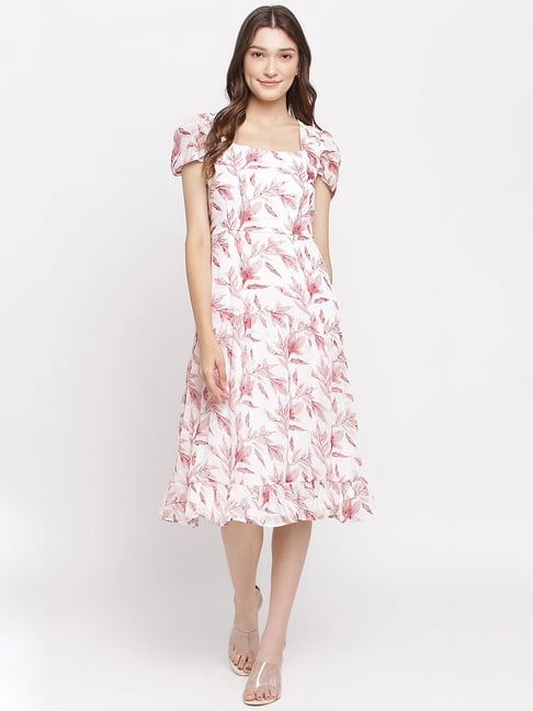 Latin Quarters White & Pink Printed A-Line Dress Price in India