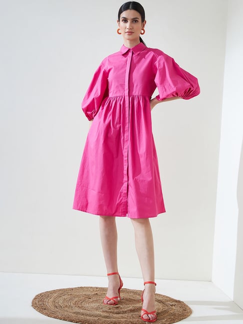 Femella Pink Cotton Fit & Flare Dress