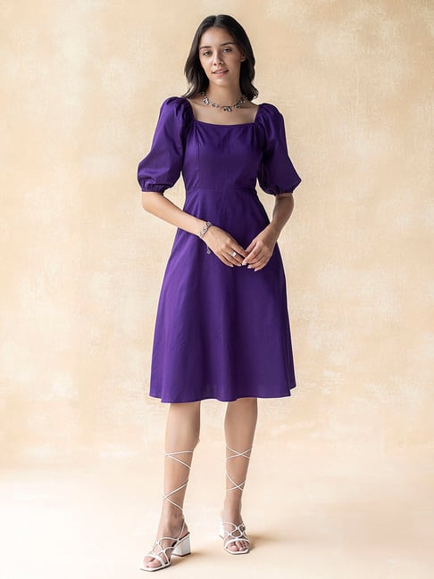 Femella Purple Cotton Fit & Flare Dress Price in India
