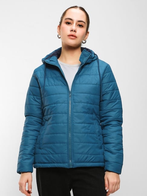Bewakoof Women's Deep Teal Plus Size Relaxed Fit Puffer Jacket