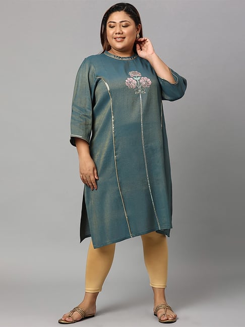 Aurelia Blue Embellished Straight Kurta