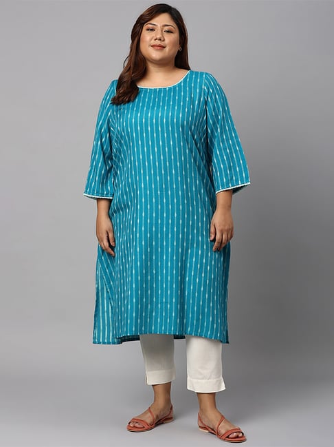 Aurelia Blue Woven Pattern Straight Kurta