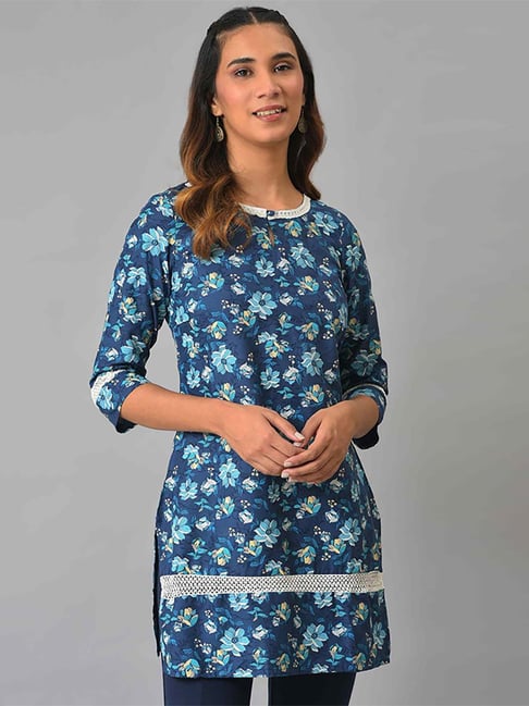 Aurelia Blue Printed Straight Kurti