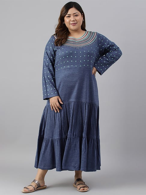 Aurelia Blue Printed A Line Kurta