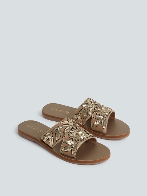 LUNA BLU by Westside Gold Sequinned Artisanal Sandals Price in India