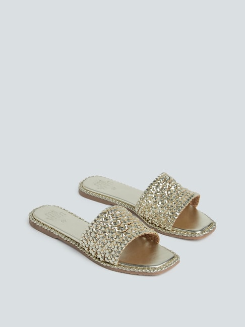 LUNA BLU by Westside Light Gold Weave Detail Sandals Price in India