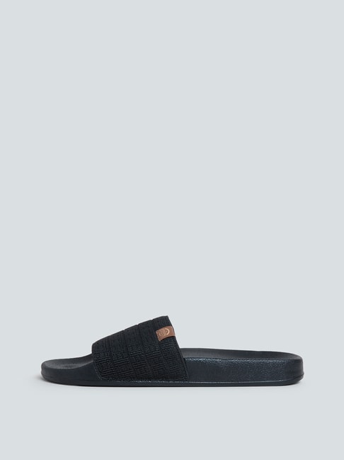 Buy SOLEPLAY by Westside Black Self-Textured Slides for Online @ Tata CLiQ