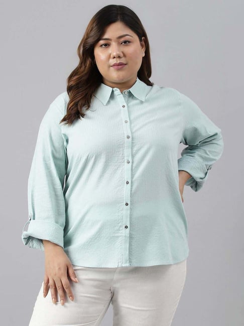 W Turquoise Cotton Regular Fit Shirt-picture-27