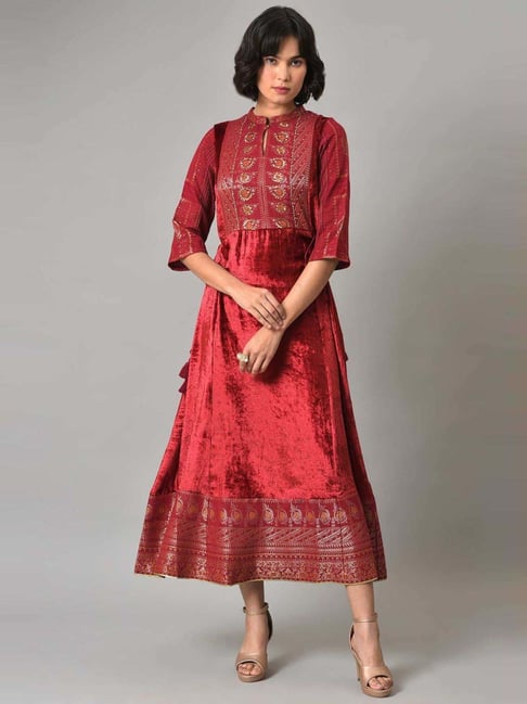 Wishful by W Red Embellished A-Line Dress Price in India