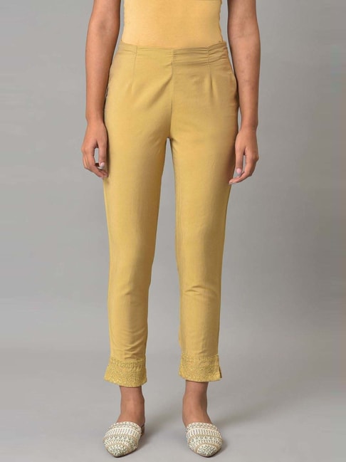 Buy Golden Trousers & Pants for Women by RIVI Online | Ajio.com