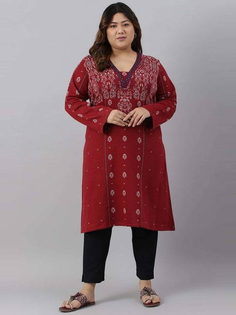 W Navy Floral Print A Line Winter Kurta Price in India, Full Specifications  & Offers | DTashion.com