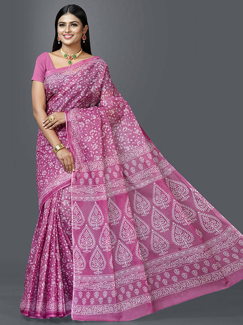 SHANVIKA Purple Cotton Floral Print Saree Price in India
