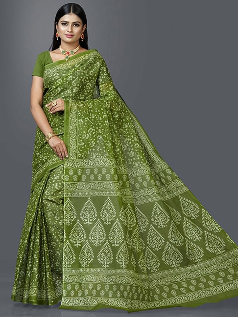 SHANVIKA Green Cotton Floral Print Saree Price in India