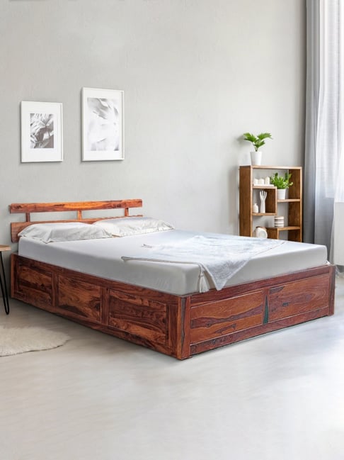 Duroflex Admire Brown Sheesham Wood With Storage Queen Bed in Honey Finish