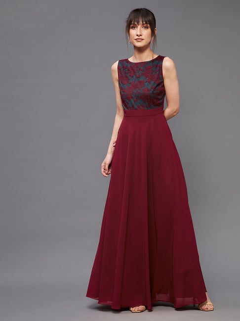 Miss Chase Maroon Lace Overlaid Gown Price in India