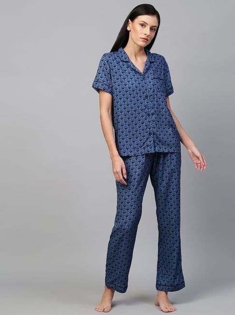 Chemistry Blue Printed Shirt With Pyjamas