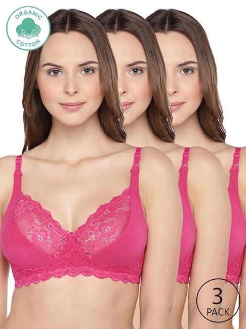 Buy Inner Sense Pink Lace Full Coverage Bra - Pack of 3 for