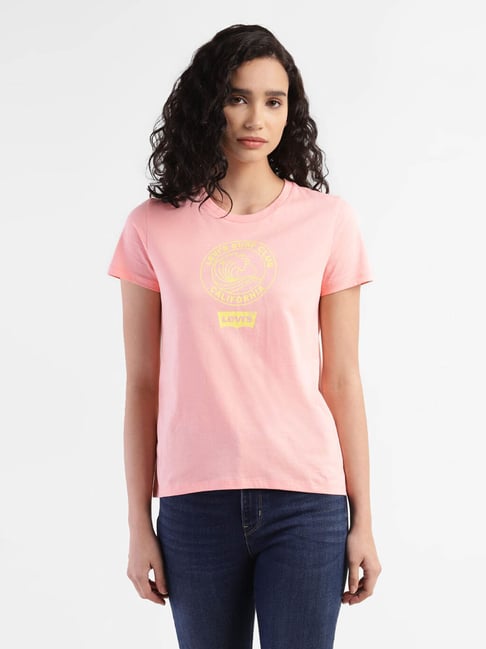 Levis Levi's Powder Pink Cotton Logo Print T-Shirt