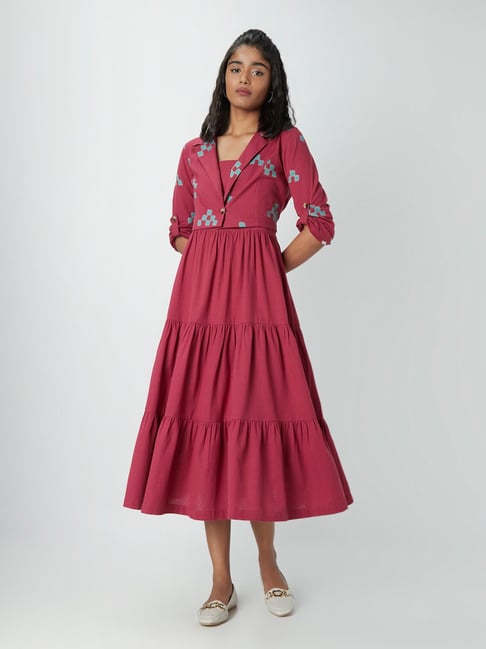 Bombay Paisley by Westside Berry Tiered Dress with Jacket Price in India