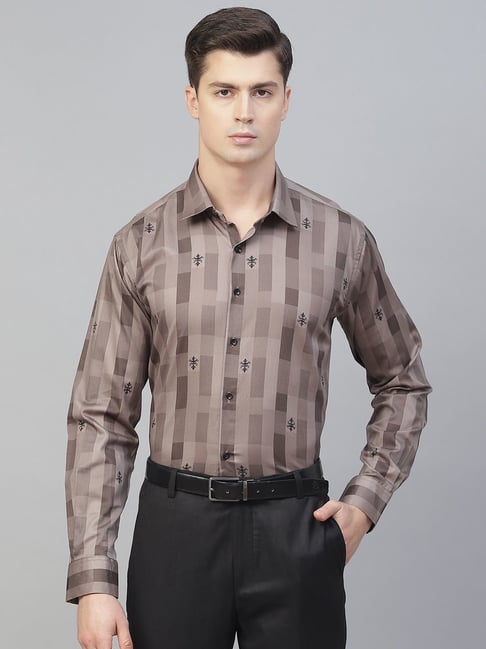 ManQ Light Brown Cotton Regular Fit Checks Shirt-picture-47
