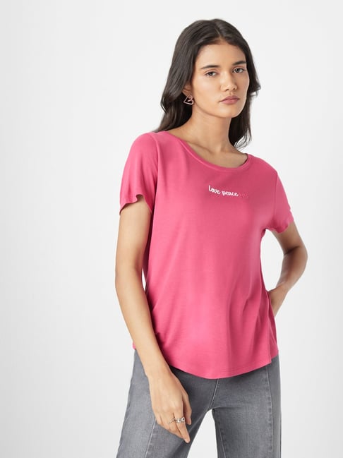 LOV by Westside PinkText-Patterned T-Shirt Price in India