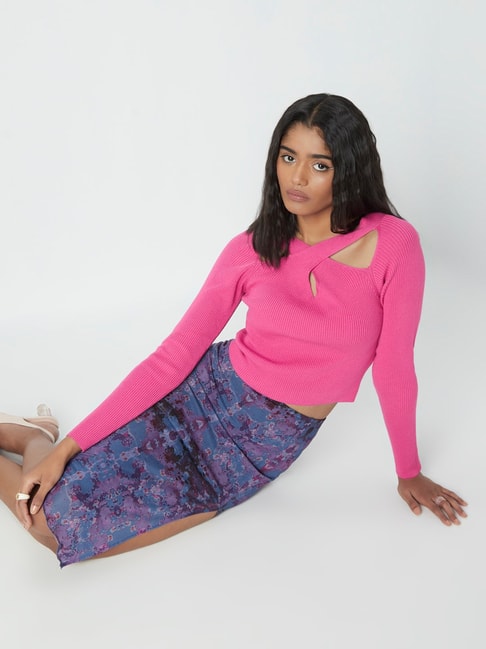 Nuon by Westside Pink Knitted Cropped Top Price in India