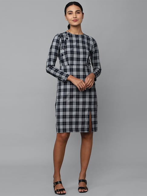 Allen Solly Grey Chequered A-Line Dress Price in India