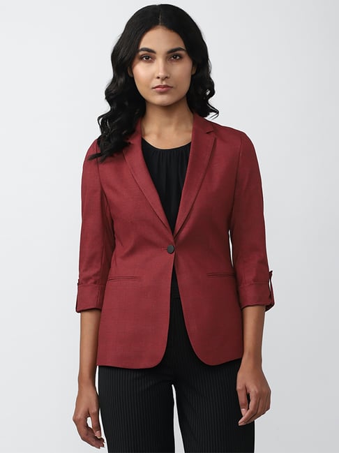 Buy Van Heusen Maroon Cotton Self Pattern Blazer for Women Online
