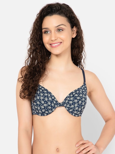 Buy Clovia Padded Non-Wired Full Cup Self-Patterned Bra In Black - Lace  online