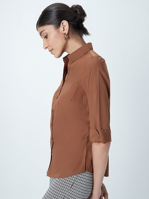 Wardrobe by Westside Brown Lucy Formal Shirt Price in India