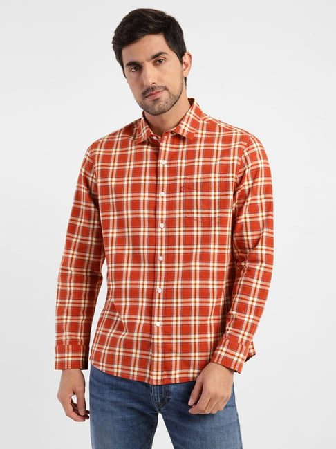 Levis Levi's Amaryllis Red Pure Cotton Slim Fit Checks Shirts