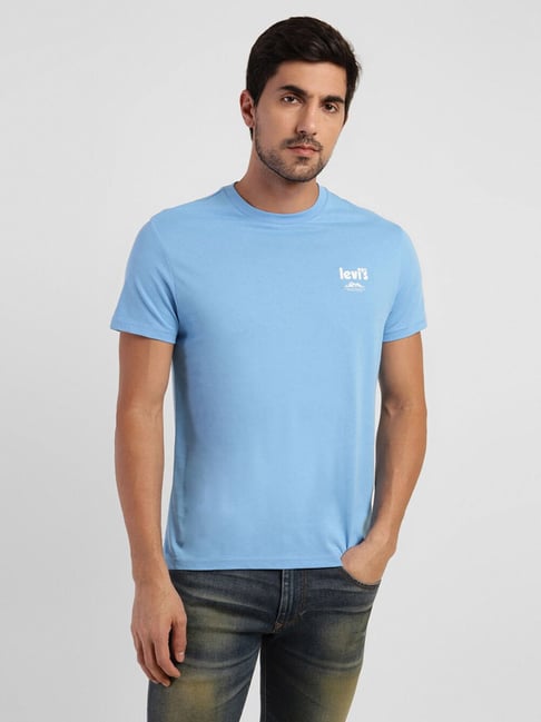 Levis Levi's All Abroad Blue Pure Cotton Regular Fit Logo Printed T-Shirts