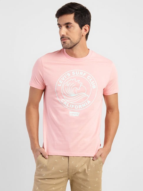 Levis Levi's Rose Pink Pure Cotton Regular Fit Logo Printed T-Shirts