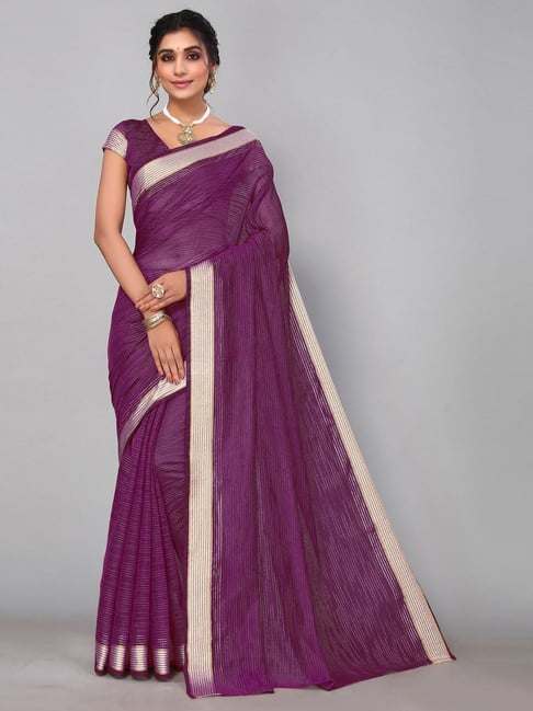 Satrani Purple Woven Saree With Unstitched Blouse Price in India