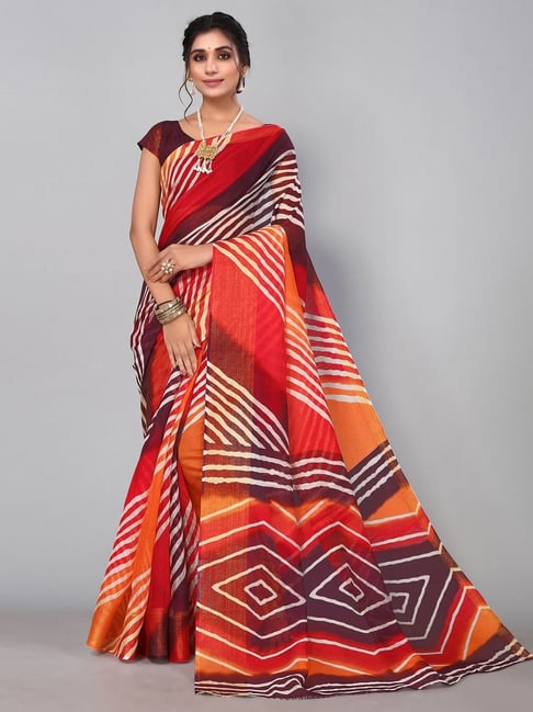 Satrani Multicolored Printed Saree With Unstitched Blouse Price in India