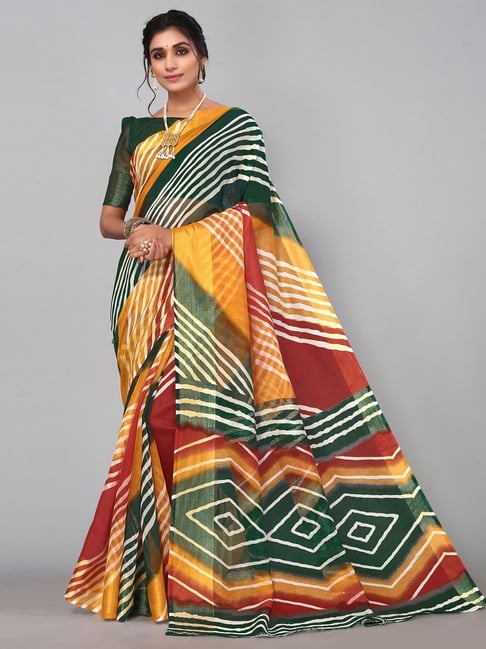 Satrani Multicolored Printed Saree With Unstitched Blouse Price in India